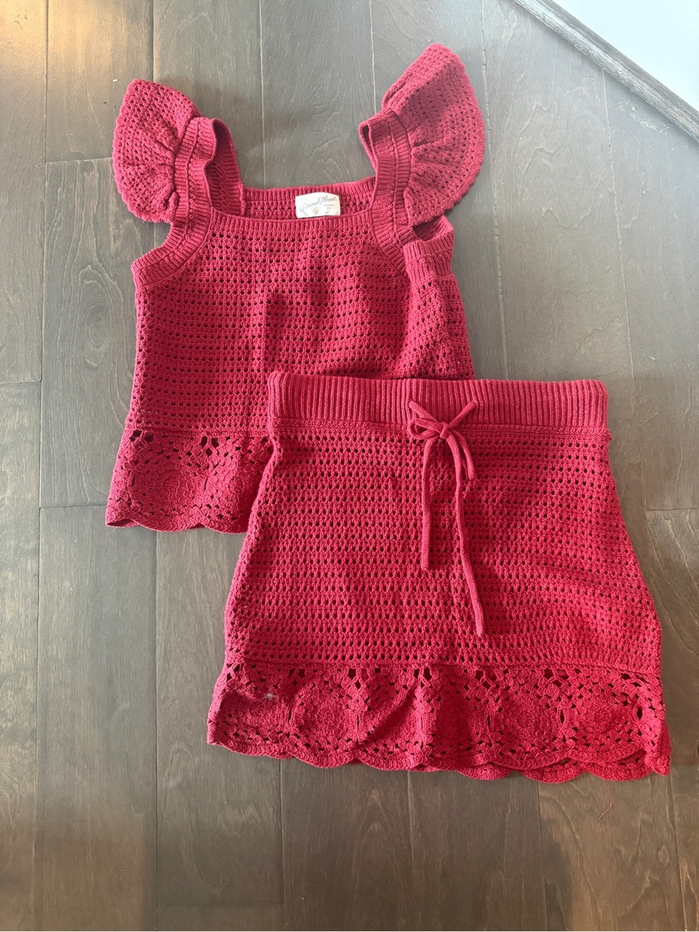 Universal Thread Crochet Crop Top and Skirt Set - Deep Berry